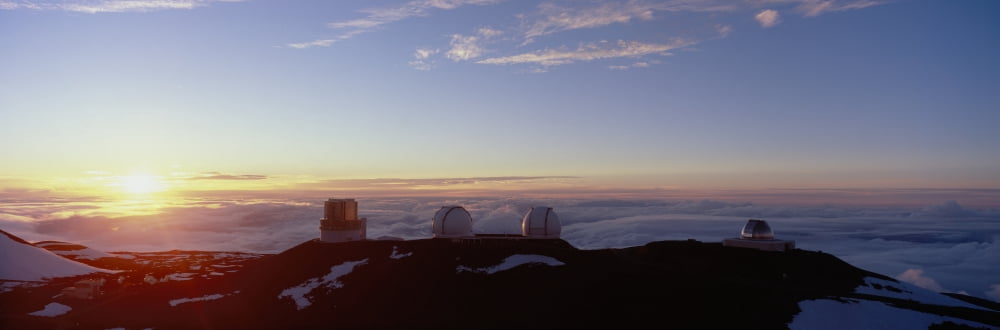 Telescopes on Mauna Kea at sunset the Big Island of Hawaii Canvas Art - Panoramic Images (27 x 9)