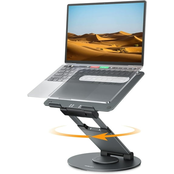 Telescopic 360 Rotating Laptop Stand for Desk Adjustable Height Swivel Pull Out Design Ergonomic Laptop Riser Fits All 10-17" Laptops Computer MacBook, Black