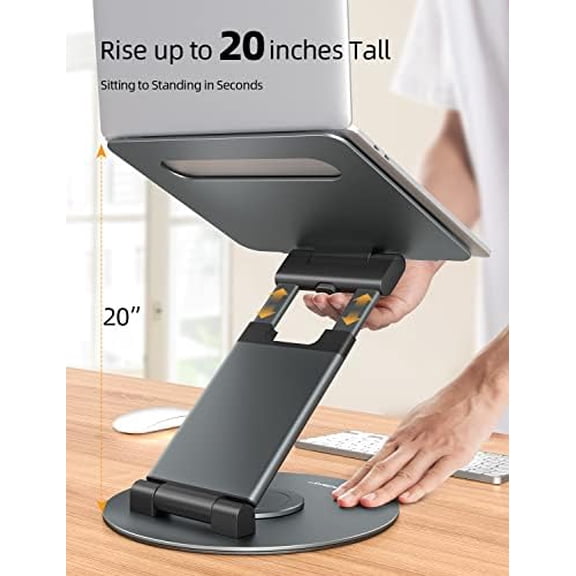 Telescopic 360 Rotating Laptop Stand for Desk Adjustable Height Swivel Pull Out Design Ergonomic Laptop Riser Standing Desk Converter Fits All 10-17" Laptops Computer MacBook, Gray