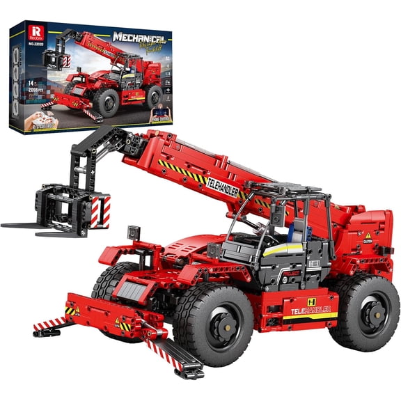 Telescopic Arm Forklift Building Blocks Set with Motor, RC Crane Mechanical Model, Remote Control Tractor, Technic Truck Toy for Adults, MOC Buildinng Toys