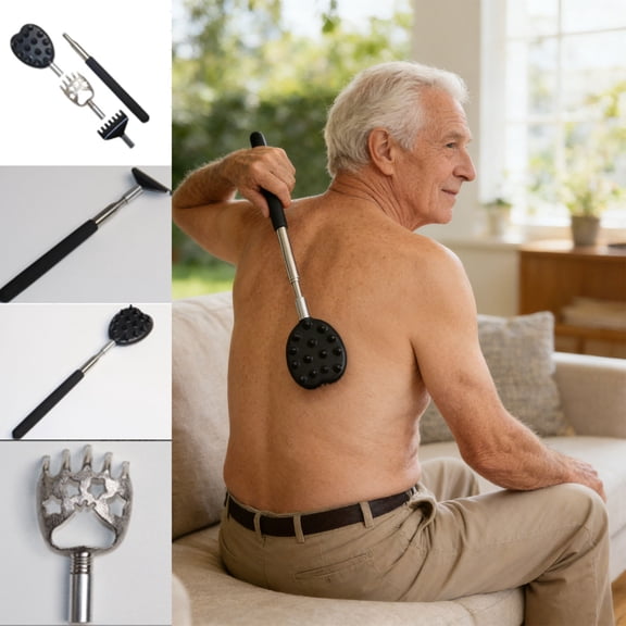 Telescopic Back Scratcher Detachable Head Stainless Steel Extendable Scratching Tool Massage Relief Handheld Body Scratcher Back Shoulder Waist Portable Ergonomic Itch Relief Tool Home Use