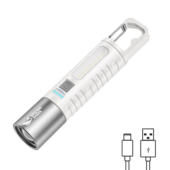 Telescopic Camping Flashlight 1200mAh Rechargeable With Side Light Hook Type-C Fast Charging Wide Beam For Outdoor Hiking Emergency
