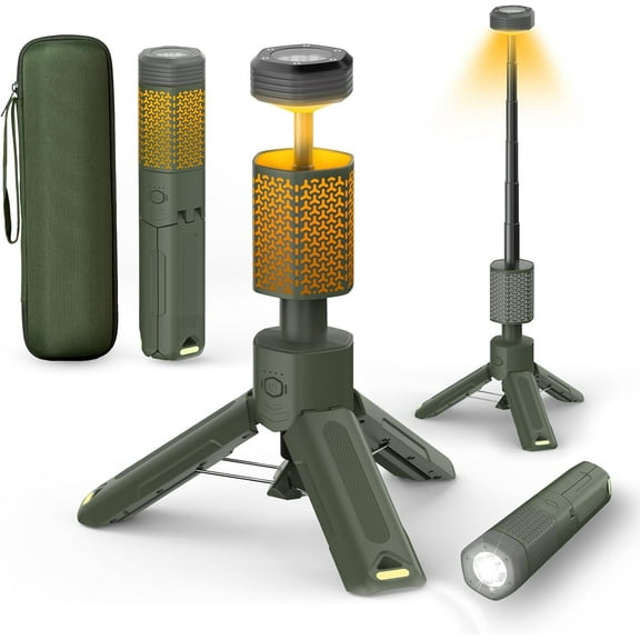 Telescopic Camping Light-10500mAh Rechargeable Work Lantern with Storage Bag,Dimmable Magnetic Tent Lamp,Waterproof Lights for Outdoor Emergency,Home Power Outage, Hiking,Car Repair-Green