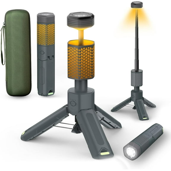 Telescopic Camping Light - Rechargeable Camping Lantern with Storage Bag, Dimmable Magnetic Tent Lamp, Waterproof Outdoor Work Emergency Lights for Home Power Outage, Hiking -Gray