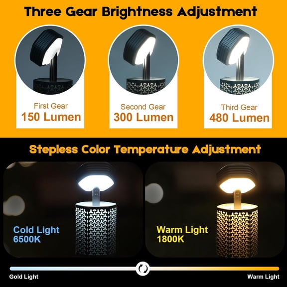 Telescopic Camping Lights, Rechargeable 10500mAh Camping Lantern with Storage Bag, Waterproof LED Camp Lamp with Magnetic, Portable Outdoor Tent Light for Hiking, Emergency, Fishing (Gray)