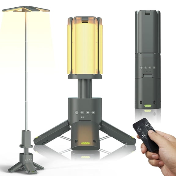 Telescopic Camping Lights With Remote Control 14000 Mah Rechargeable 6000lm Led Lanterns Memory Function  Dimmable Magnetic Job Work Light Tent Lamp Portable Power Supply Ipx5 (space Gray)