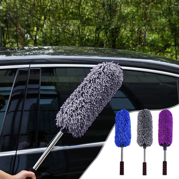 Telescopic Car Duster Mop Extendable Handle from 21.66 to 31.5 Inches Soft Brush for Auto Interior Exterior Dusting and Household Cleaning Tool