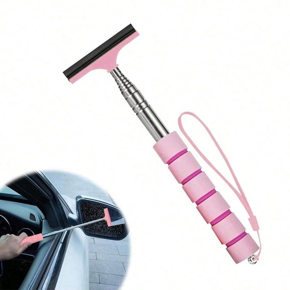 Telescopic Car Mirror Cleaner Tool Extendable Window Cleaning Brush with Squeegee & Microfiber Pad for Auto Glass, Windshield & Side Mirrors