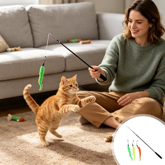 Telescopic Cat Wand Toy With Feather Ball, Interactive Teaser Stick For Indoor Cats Exercise Hunting Training And Bonding Play Sessions