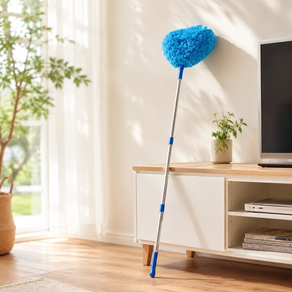 Telescopic Ceiling Fan Duster - Microfiber Duster with Long Handle, Extendable Fan Blade Cleaning Brush for High Ceilings, Removable Washable Microfiber Head, Blue, Ccwuwei