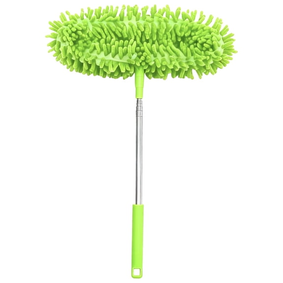 Telescopic Ceiling Fan Duster, Reusable Microfiber Cleaning Brush, 14.3-61.8 Inch Extendable Pole Duster, Removable Head Cleaner for Fan Blade, Wall, Bookshelf and High Ceiling Dust Removal,Green