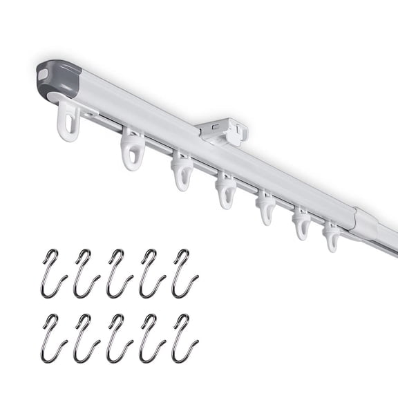 Telescopic Ceiling Mount Curtain Track System 33 To 59 Inch Adjustable Room Divider Set (33-59") White