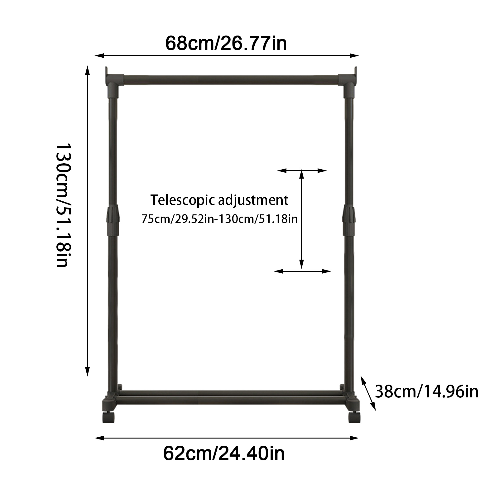 Telescopic Clothing Rack HeavyDuty Metal Garment Rack On Wheels