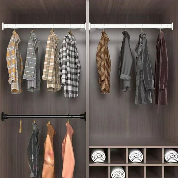 Telescopic Curtain Rod Adjustable Iron Pole | No Drilling Shower Curtain Bar | Retractable Space-Saving Clothes Drying Rail | Black or White | 50-80cm (19.68-31.50in) | Strong Load-Bearing