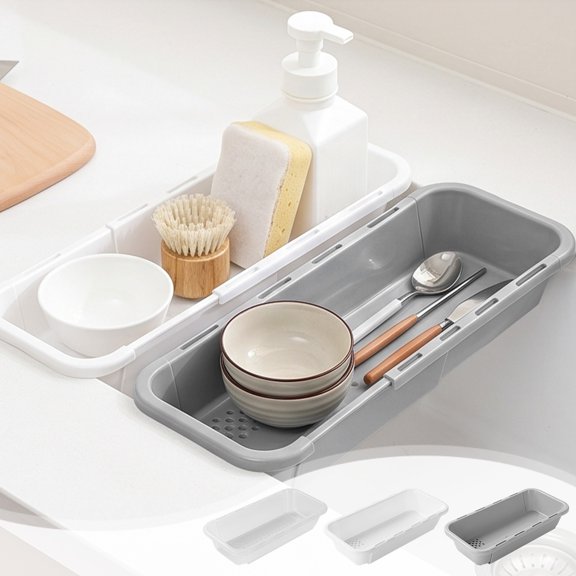 Telescopic Drawer Storage Box, Gray Plastic Multi-compartment Organizer, Cosmetics Stationery Jewelry Desktop Tidy, Dressing Table Kitchen Cabinet, Topliu