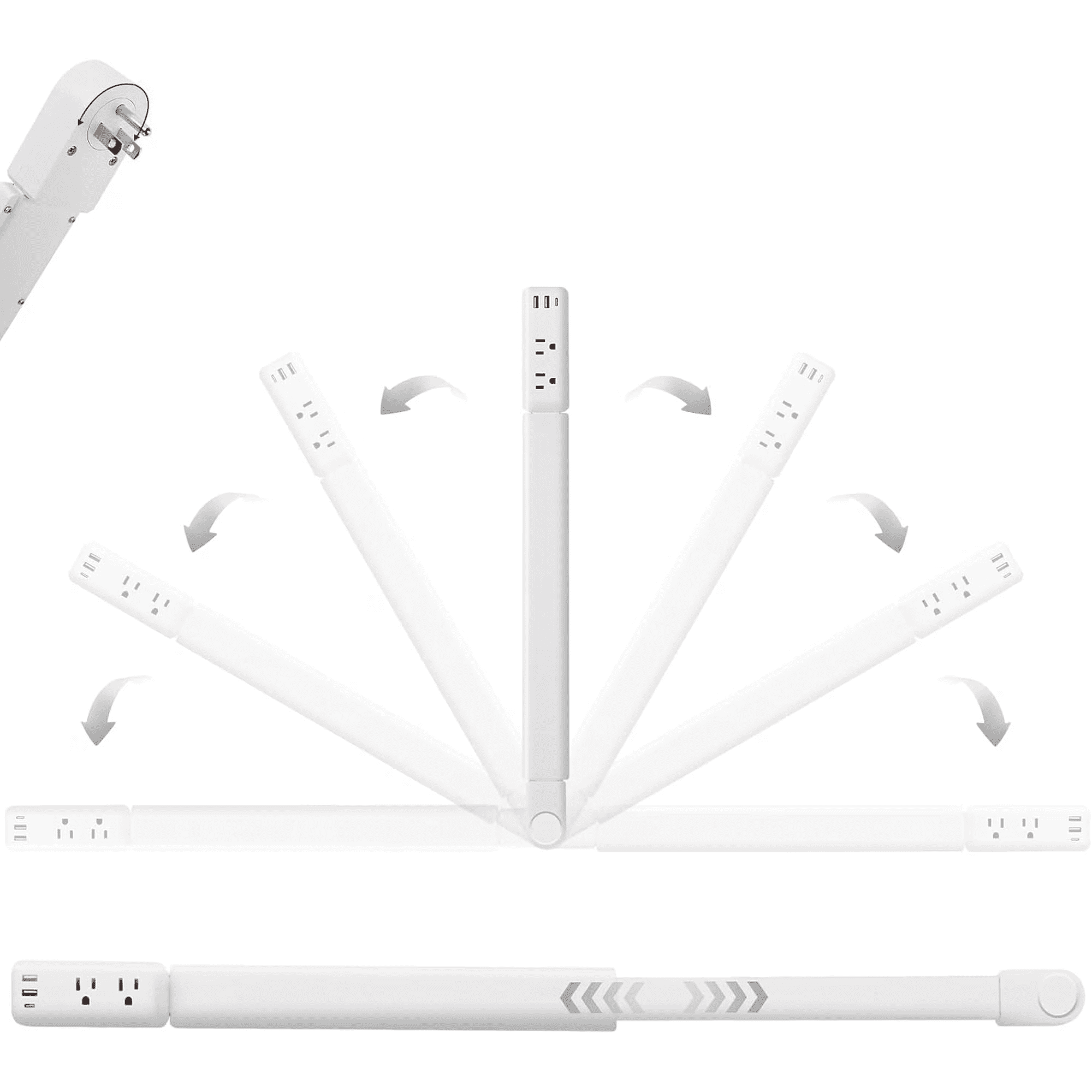 Telescopic Electrical Outlet Extender, 22"-34" Extension, 180° Swivel, 2 AC Outlets & 3 USB (1C/2A) for Hard-to-Reach Outlets