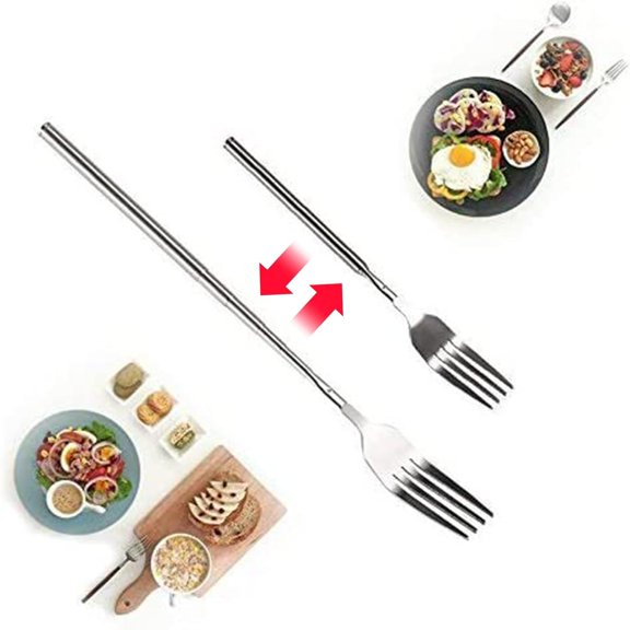 Telescopic Extendable Fork Stainless Steel Long, Extension From 8.7-25.43 Inch, Extra Long Fork, Telescopic Bbq Fork, Fruit Dessert Fork Long Handle Cutlery Stainless Steel Tableware