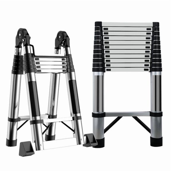 Telescopic Extension Ladder 15.4 FT, Heavy Duty Steel Collapsible Ladder with Triangle Stability, Storage Strap, for Window Cleaning