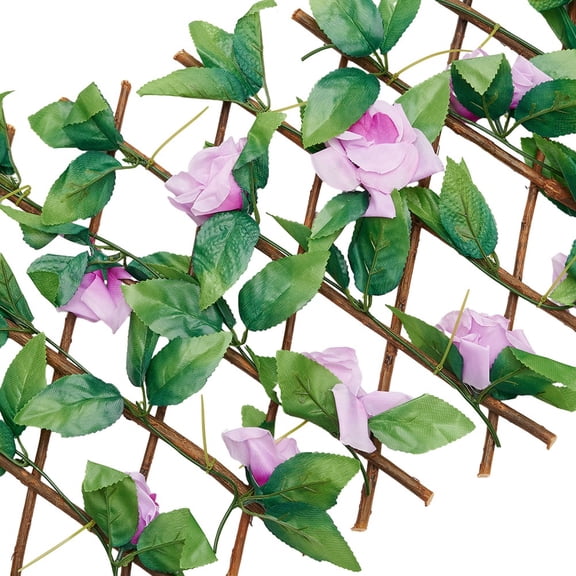 Telescopic Fence Fake Greenery Wall Leaf Expandable Protected Privacy Screen Fence Artificial Rose Flower Vine Leaf Decoration
