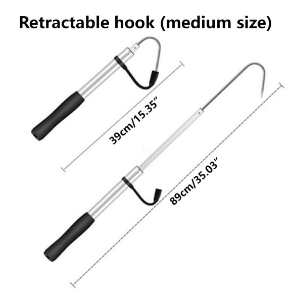 Telescopic Fishing Gaff Hook Pole, Aluminum Alloy 3-Section Extendable Handle with EVA , Barbless Stainless Steel Hook for Landing Big Fish