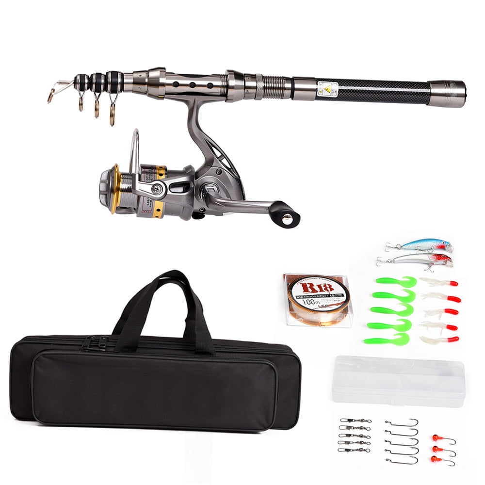 Telescopic Fishing Rod and Reel Combo Full Kit Fishing Reel Gear Organizer Pole Set with 100M