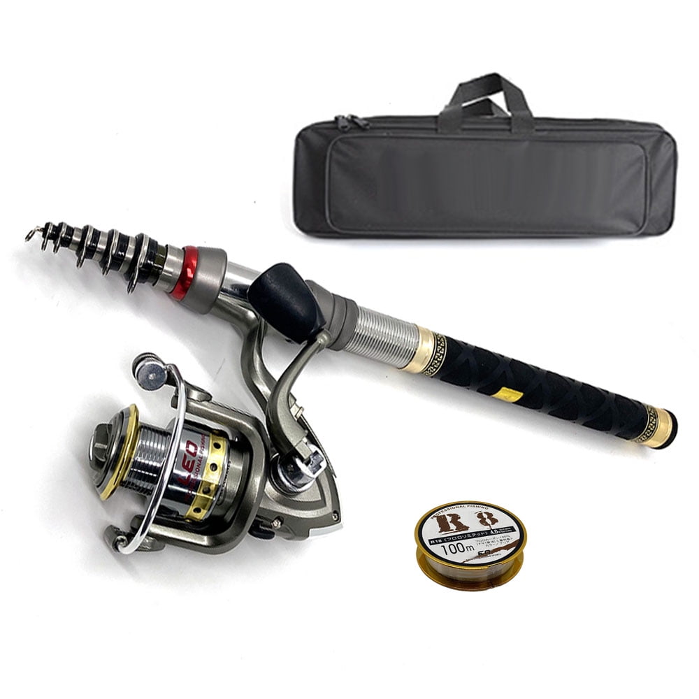 Tianlaimei Telescopic Fishing Rod Carbon Fiber Sea Saltwater Spinning Pole  Reel Combo Full Kit with 100M Line & Bag 