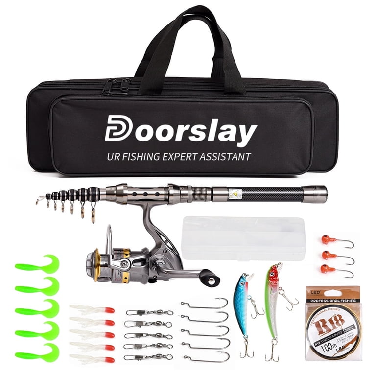 buy telescopic fishing rod set PLUSINNO Collapsible Pole and Reel Combo Starter Kit medium power Portable Fishing Rod Set Compact