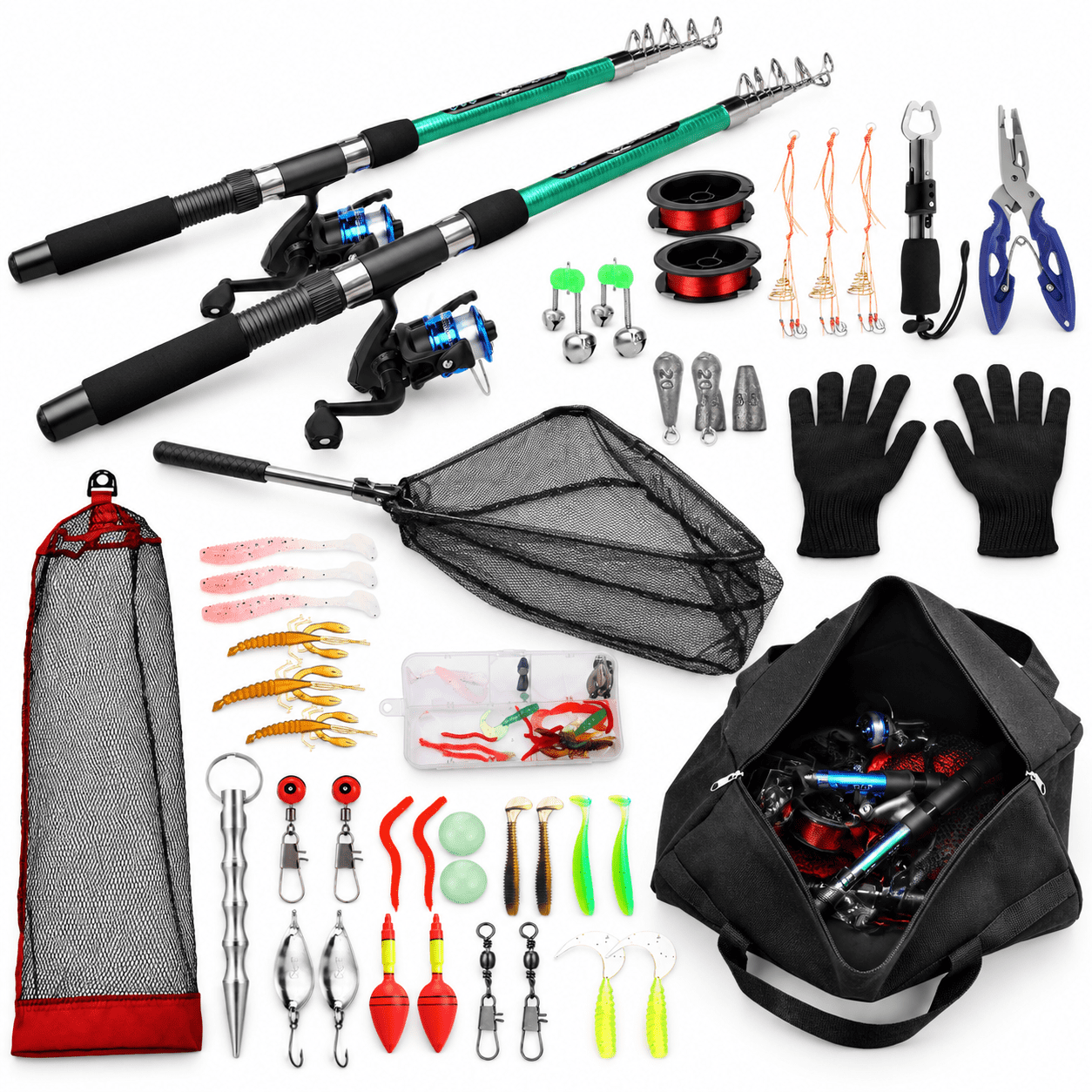 Telescopic Fishing Rod and Reel Combo Kit, Green, 6.89ft, Complete ...