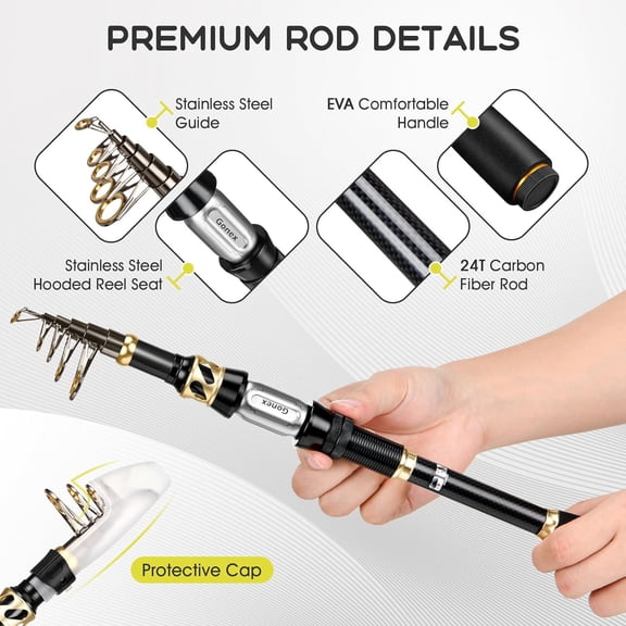 Telescopic Fishing Rod and Reel Combo with Fishing Line, Lures Kit, and Carrier Bag for Sea Saltwater and Freshwater