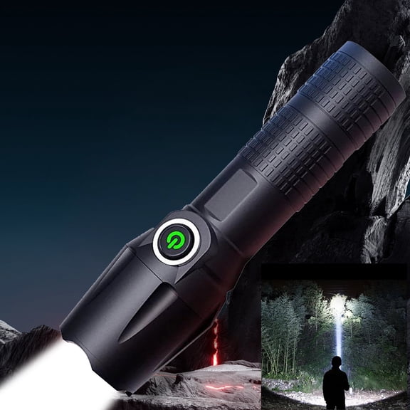 Telescopic Flashlight LED Rechargeable, 3-Mode Super Bright Strong Light Zoomable Flashlight with IPX6 Waterproof for Camping Hiking Emergency, USB-C Portable Flashlight for Outdoor Power Outage