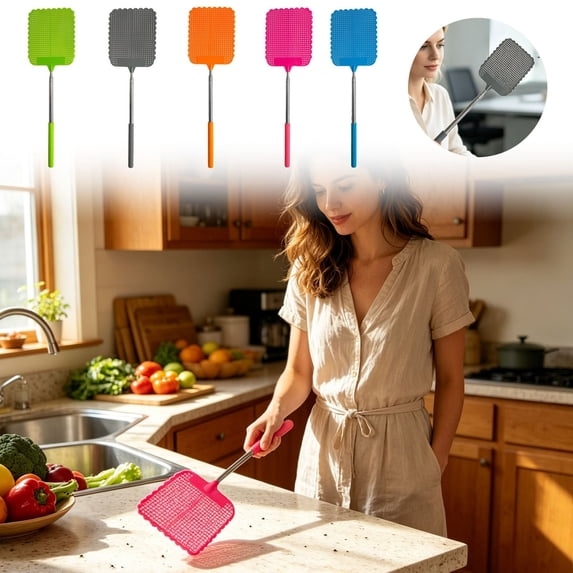 Telescopic Fly Swatter 11.02"-30.71" Extendable Pest Control Tool Heavy-Duty PP Swatter with Ergonomic Handle for Home Kitchen