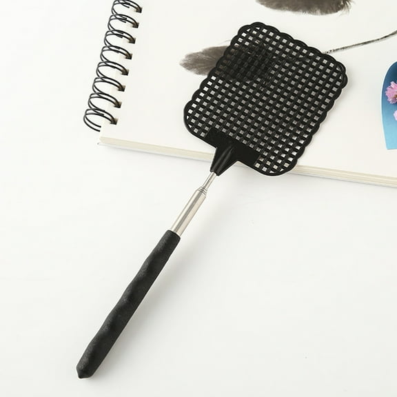 Telescopic Fly Swatter Plastic Long Handle Flyswatter Flapper Insect Killer Color:Black