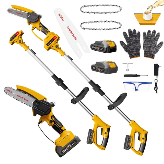 Telescopic Foldable Brushless Chainsaw 2 Chains 2 Batteries Telescopic Pole Auto-Oiling Quick Blade Change for Tree Trimming Gardening Landscaping Compact Durable Outdoor Cutter