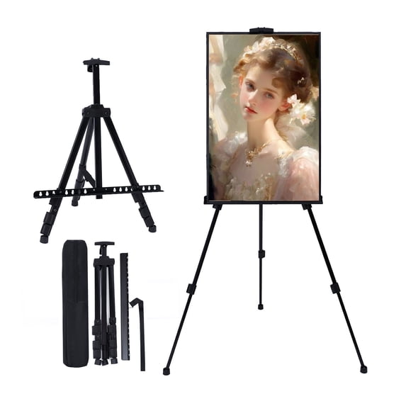 MXG Black Adjustable Aluminum Painting Easel, 17-61in Tabletop & Floor-Standing Display Easel, Poster Stand for Art & Signage, 25lb Capacity,