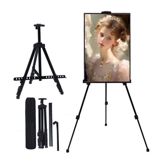 MXG Telescopic Foldable Ultra-Light Metal Easel/Advertising Display Stand, Black, 17"-61", with 1 Portable Carry Bag