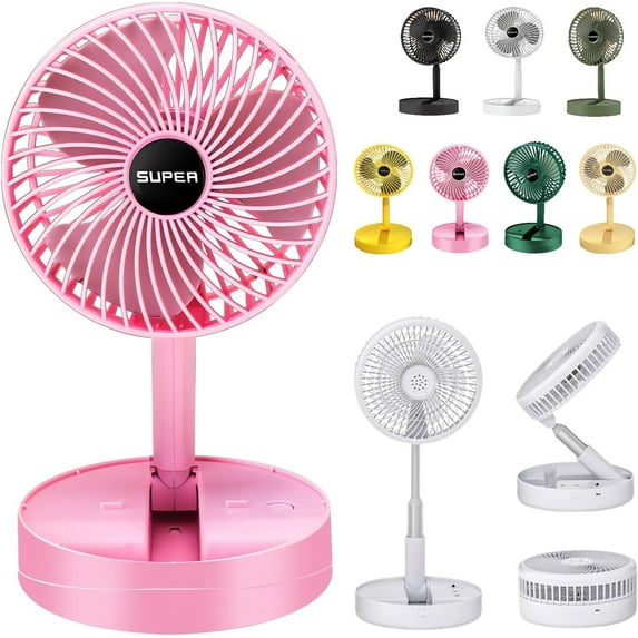 Telescopic Folding Fan - 2024 New Portable USB Rechargeable Collapsible Desk Fan for Travel, Silent Stand up Fan Wireless Folding Oscillating Compact Floor Standing Fans for Dorm & Bedroom (PINK)