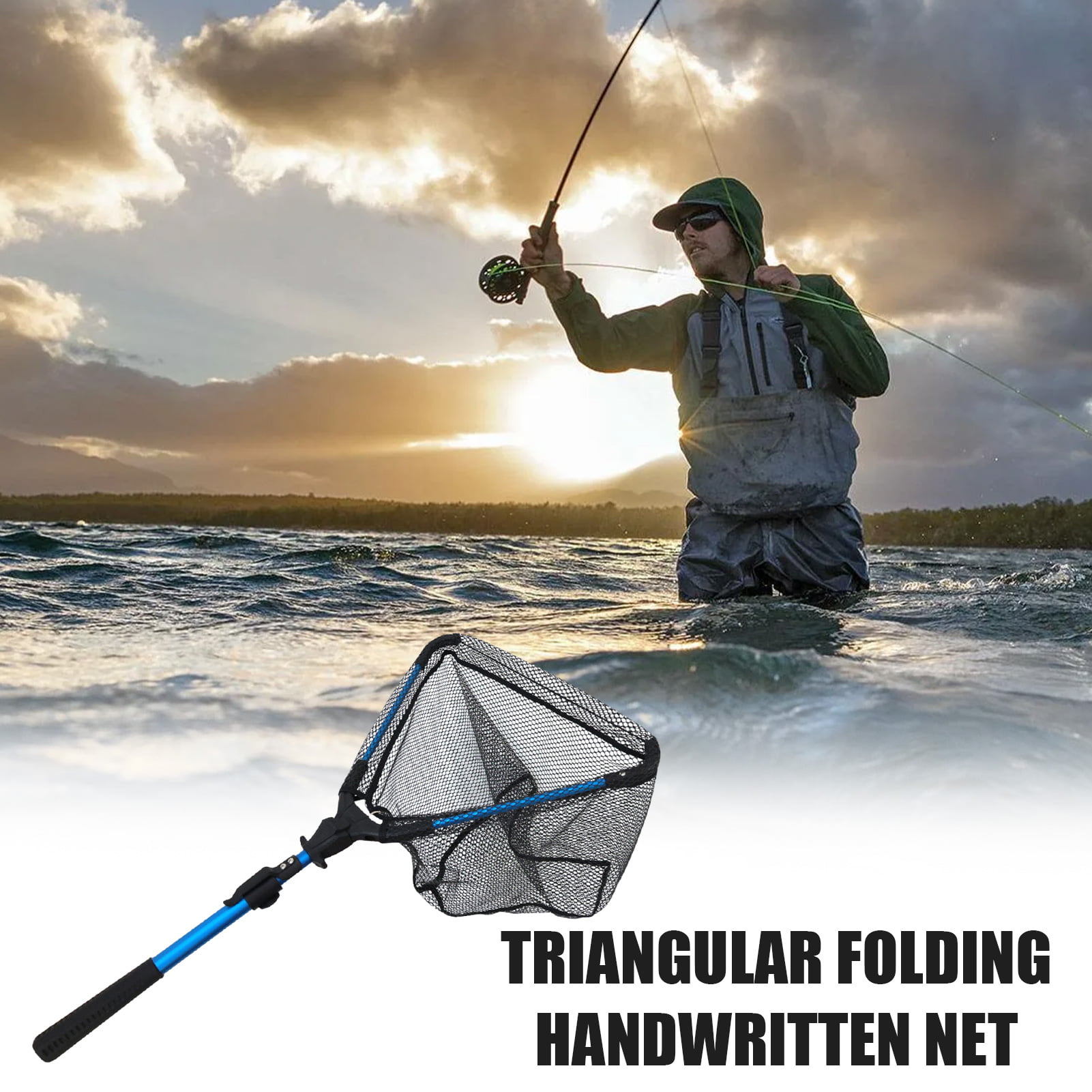 Telescopic Folding Fishing Net Anti slip Aluminum Handle Fine Mesh