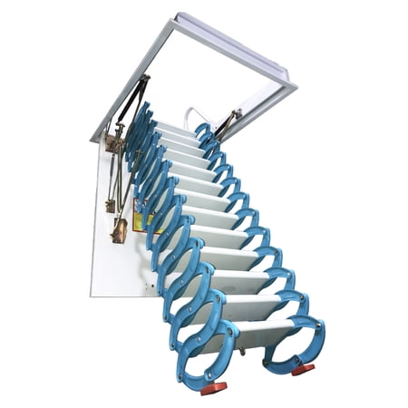 Telescopic Folding Ladder Hidden Blue Handrail White Step Aluminum Magnesium Ceiling Installation 70*100CM
