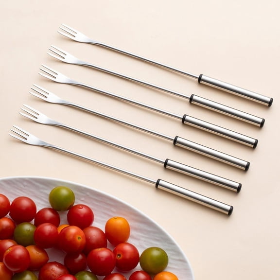 Telescopic Fruit Forks, Set of 6 Stainless Steel Extendable Dessert Forks, Long Handle Telescoping Forks for Fruit, Appetizers, Bbq, Seafood, and Party Use