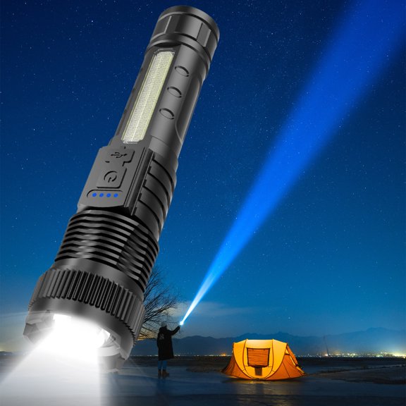 Telescopic High-Power Bright Flashlight with Adjustable Focus, Rechargeable Battery, 500 Lumens Output, Clip Attachment for Outdoor Camping, Hiking, and Emergency Use