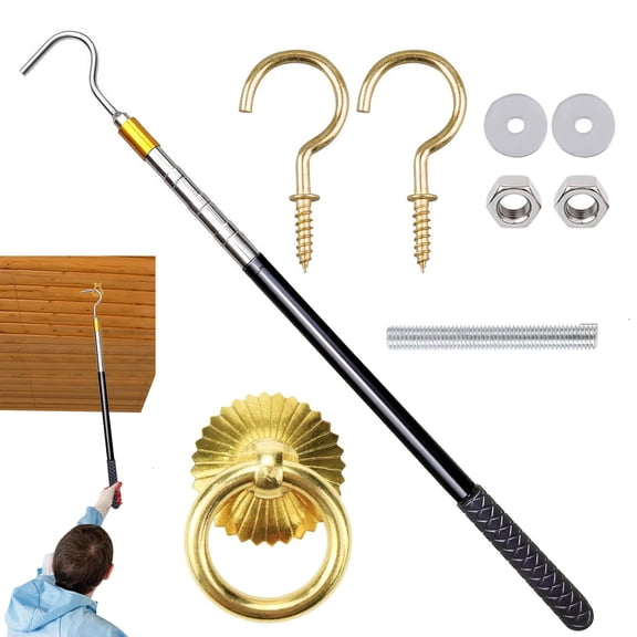 Telescopic Hook Tool with Decorative Screw Hooks, Extension Pole for Hanging and Retrieving Hard-to-Reach Items