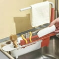 thumbnail image 1 of Telescopic Kitchen Over Sink Organizer with Towel Hanger, Expandable Slim Drain Basket Multifunctional Caddy Adjustable Length Colander Rack Sponge Holder Storage Tray for Home Bathroom (Red), 1 of 3