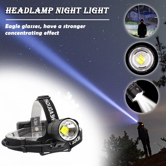 Telescopic LED Headlamp 20000 Lumens USB Rechargeable • Zoomable Large Lens Headlight with Power Display • 3 Modes Waterproof IPX5 Aluminum Alloy for Outdoor