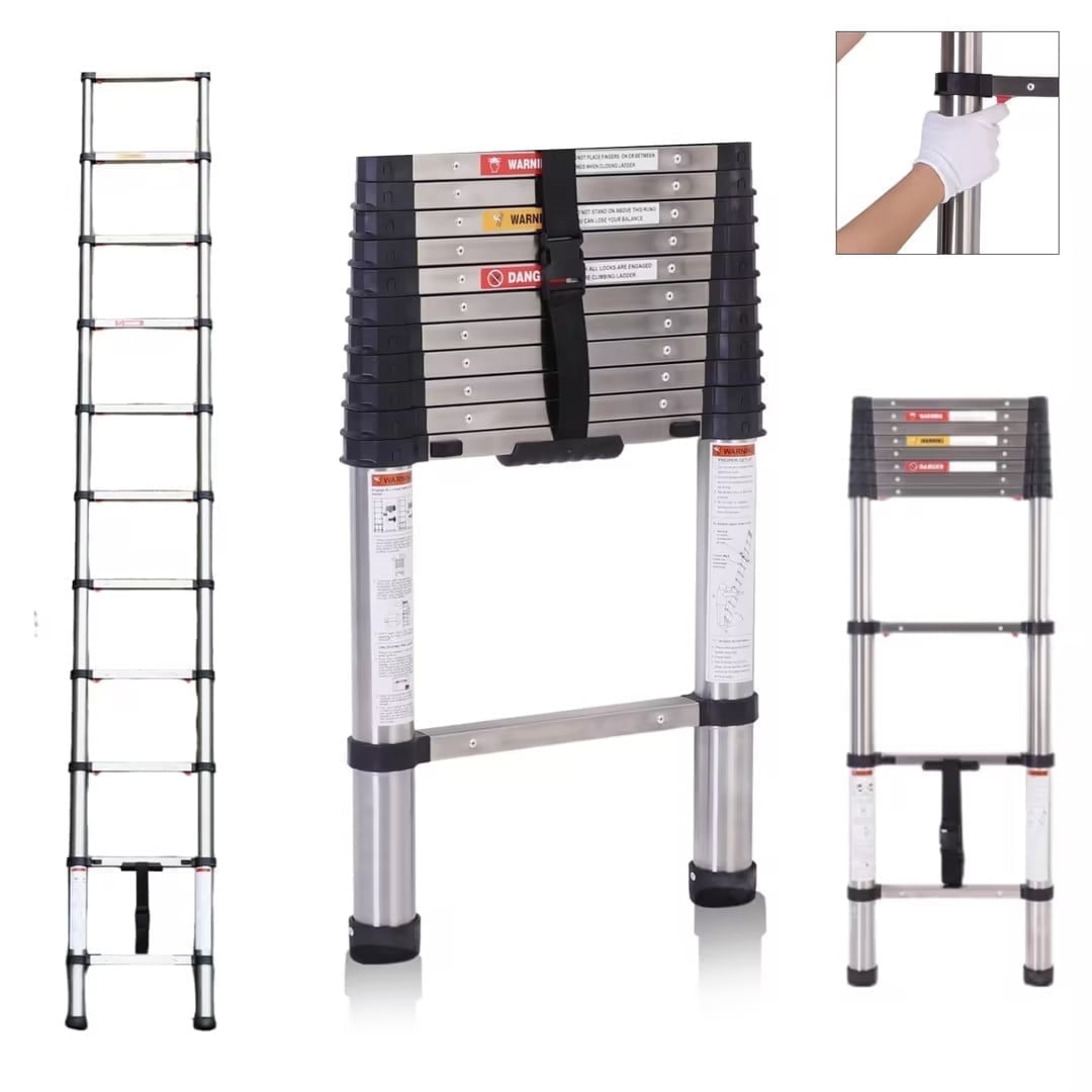 Telescopic Ladder 10.5 ft Stainless Steel Extended Slow Drop Ladder ...