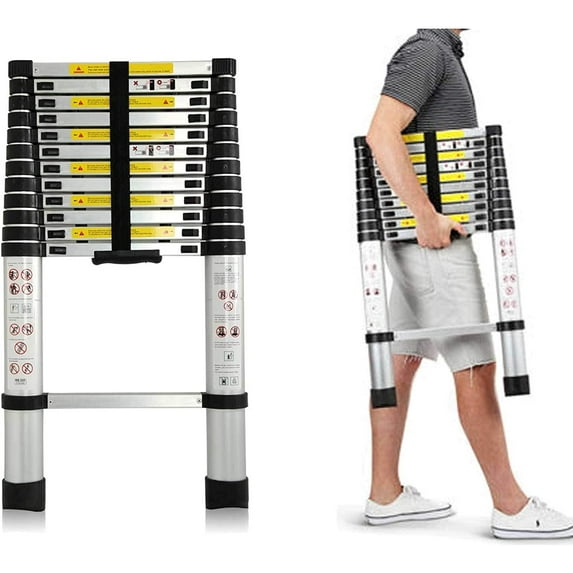 Telescopic Ladder 12FTAluminum Extension Ladder 3.8M Multi Purpose Ladder Anti-Slip Rubber Feet for Home Clean Household Daily Decorate Replace Bulb (330 Lb Capacity/150 kg )