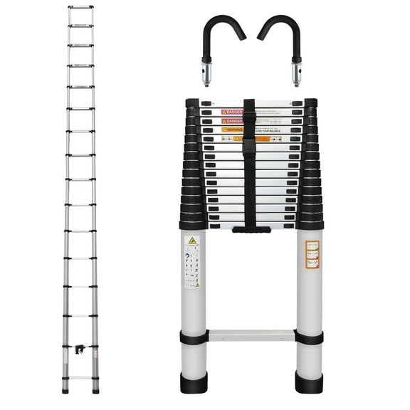 Telescopic Ladder 20.3FT Multi-purpose Ladder with 2 Hooks, Portable Aluminum Folding Ladder, Folded Size 3.4ft Easy to Store, 330lbs Load Capacity, Extension Ladder Space Saving for Home