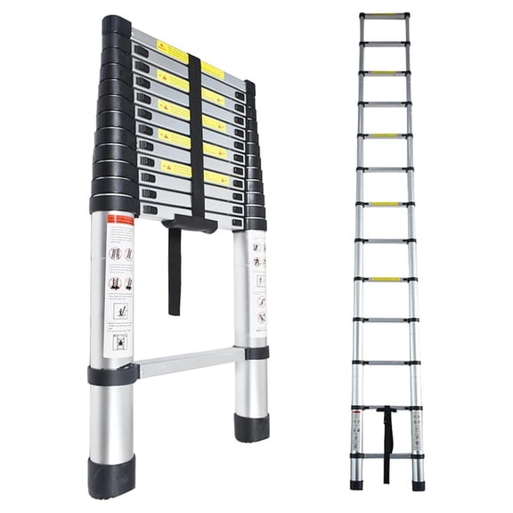Telescopic Ladder 3.8M/12.5Ft Aluminum Collapsible Retractable Portable Extension Ladder for Household or Outdoor Work 330lbs Capacity