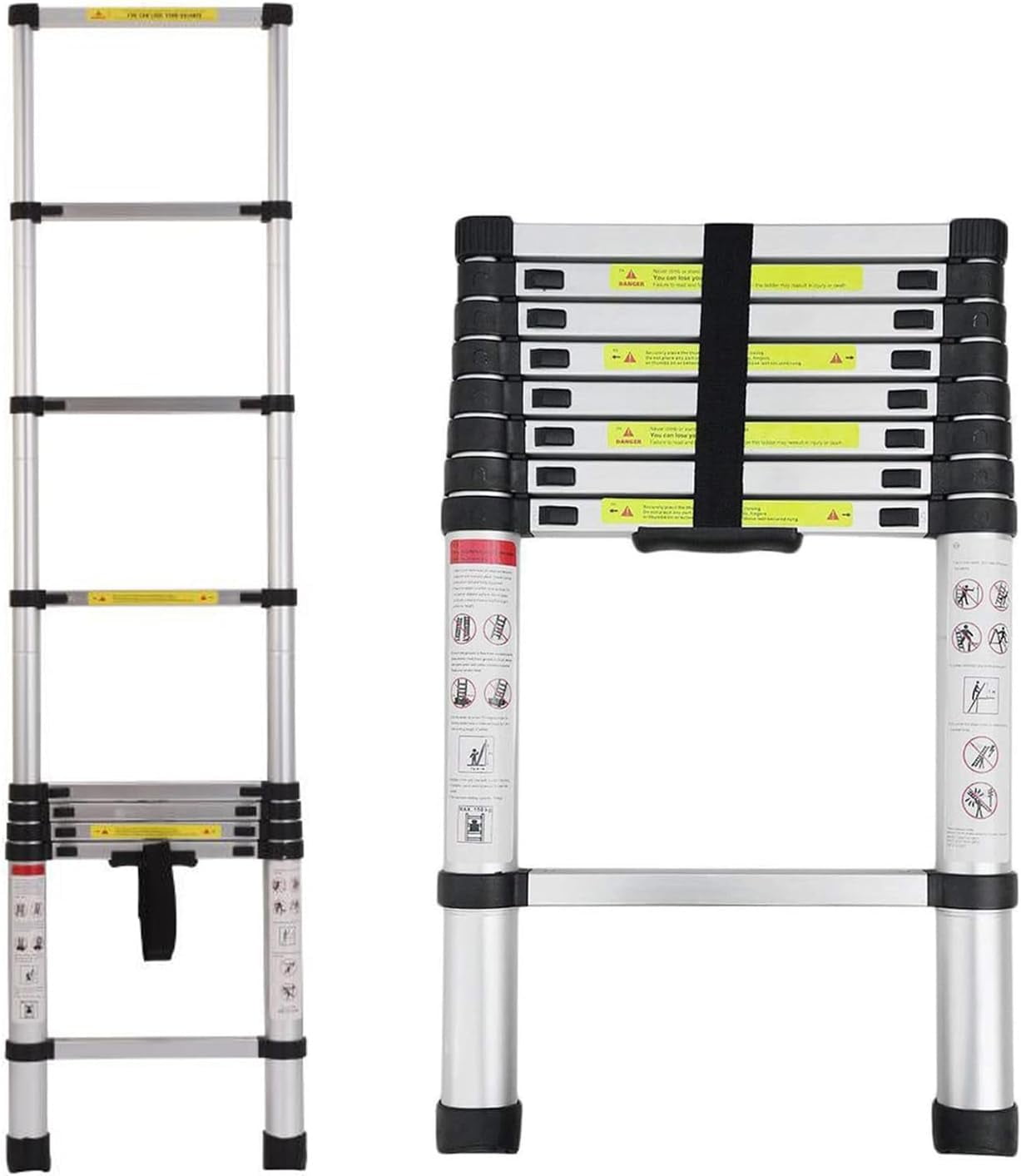 Telescopic Ladder Folding Ladder with 2 Detachable Hooks, Weight 36lbs