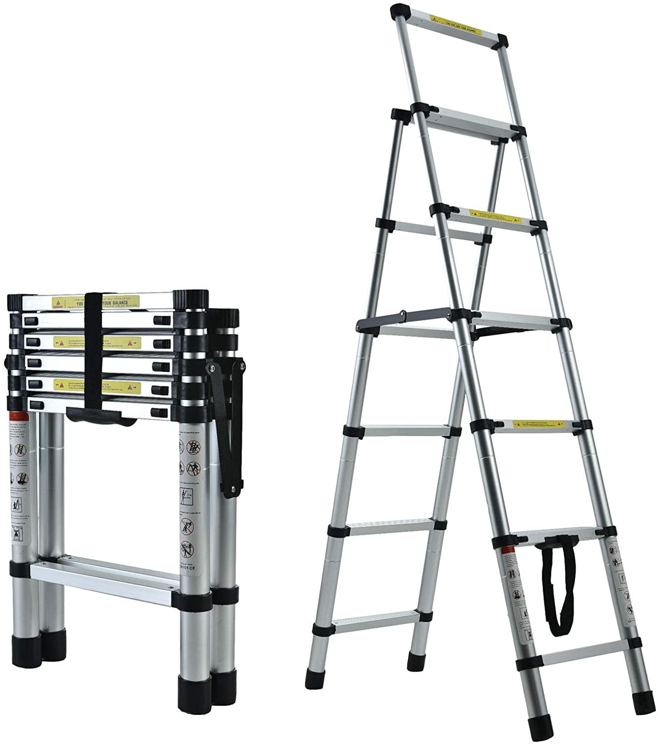 Telescopic Ladder Folding Ladder with 2 Detachable Hooks, Weight 36lbs