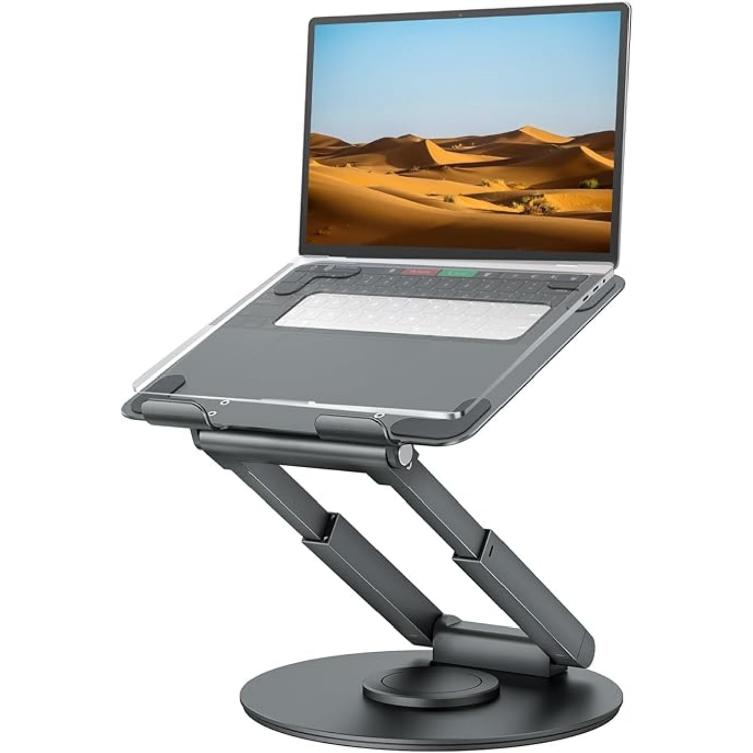 Telescopic Laptop Stand for Desk with 360° Swivel Base, Sit to Stand, Height Adjustable, Portable Riser Holder for Good Posture, Compatible , All Laptops 10-17"-Gray